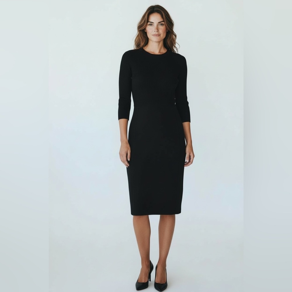 Brooks Brothers Classic Merino Wool Blend Black Midi Dress